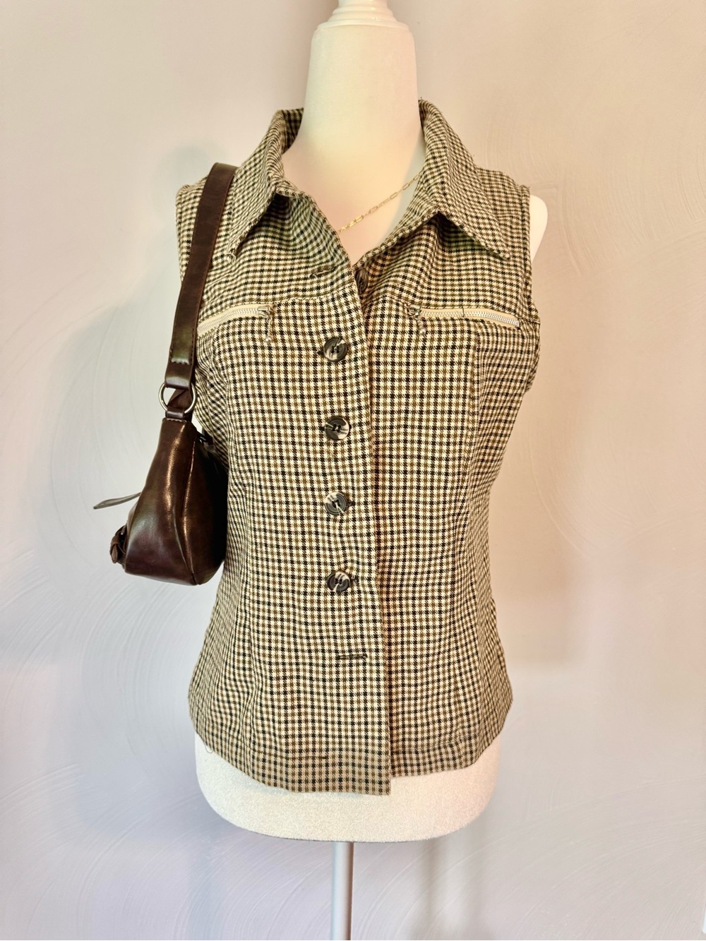 Vintage Giorgio Fiorelli Gingham Button Up Vest Women’s Size S Y2K 90s Preppy